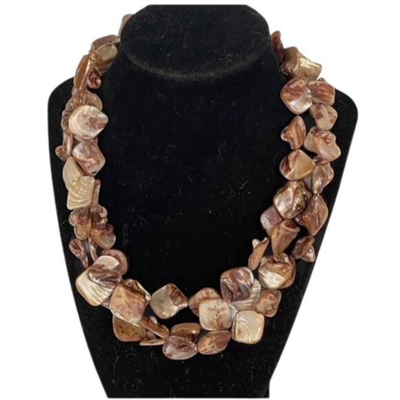 NY & Co. Necklace Chunky 2-Strand Layered Abalone Shell Boho Brown Bronze 16" - Picture 1 of 9